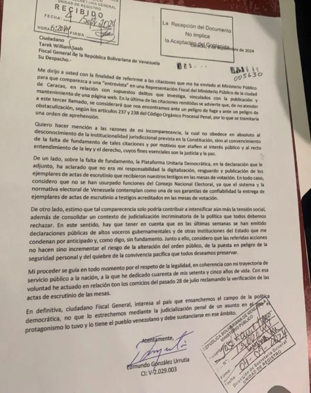 La Carta Que Le Present Edmundo Gonz Lez A Tarek William Saab